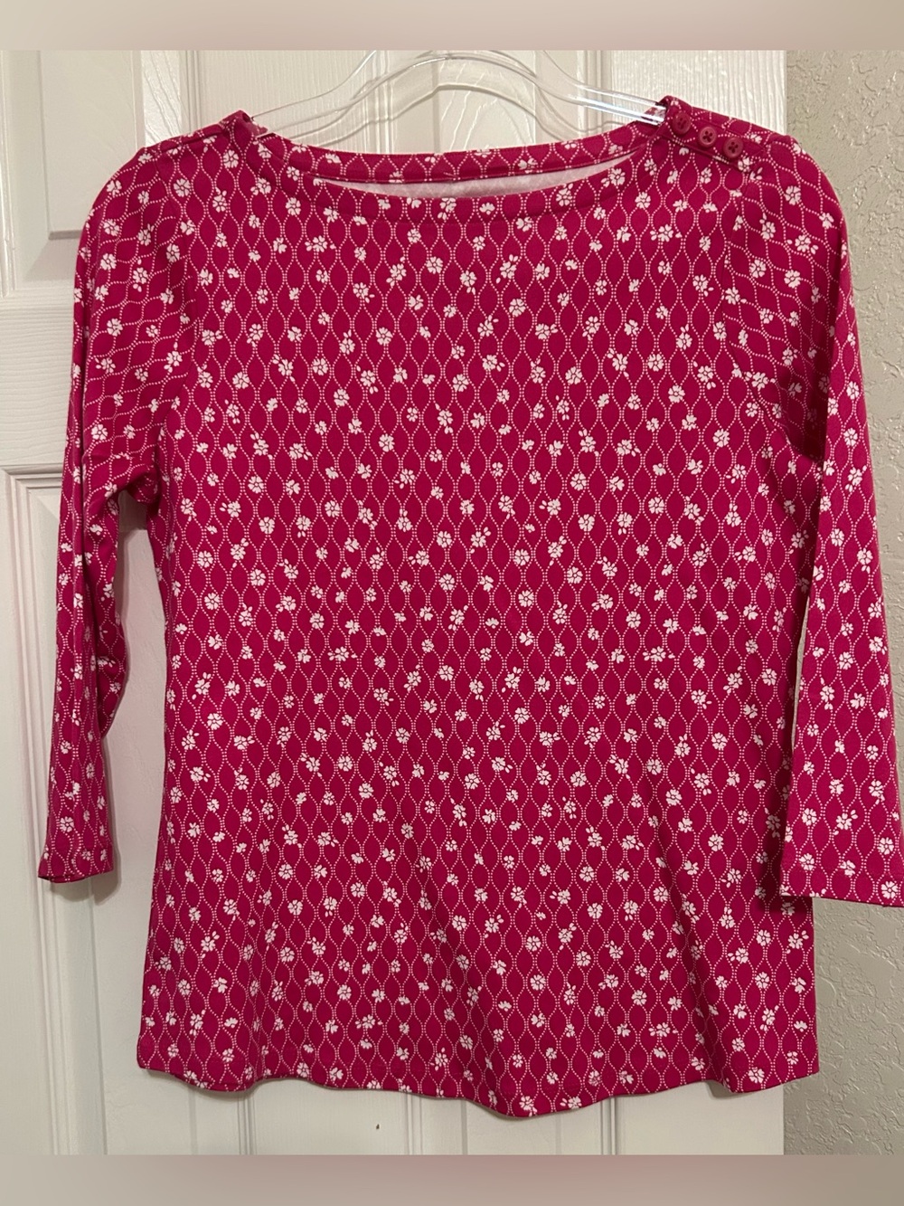 Charter Club Pink and White Patterned Long Sleeve Top
